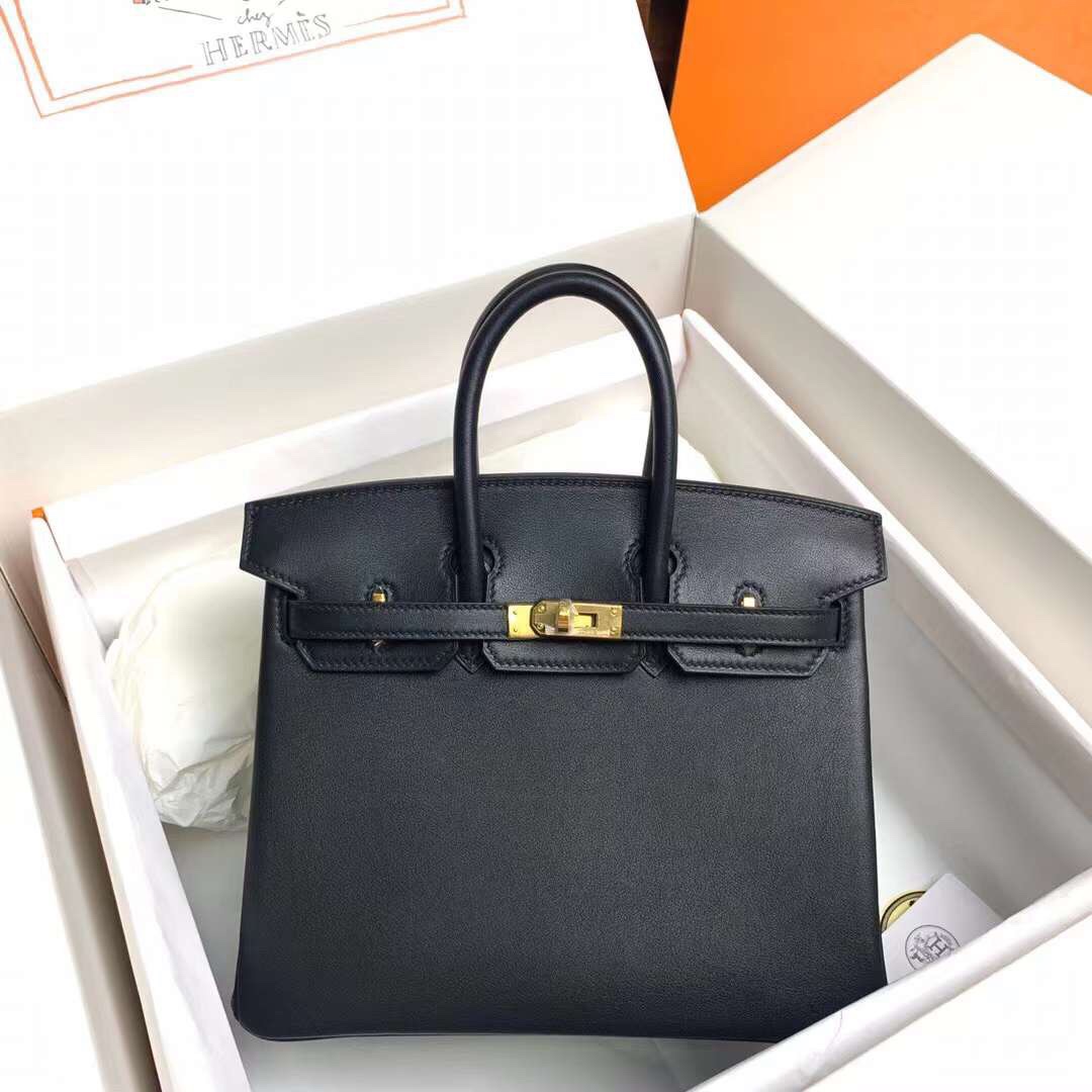 Hermes Birkin 25CM Swift Leather Handbag Black